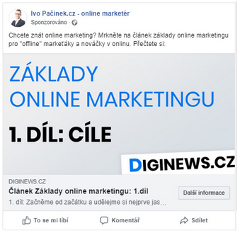 Ukázka reklamy na Facebooku